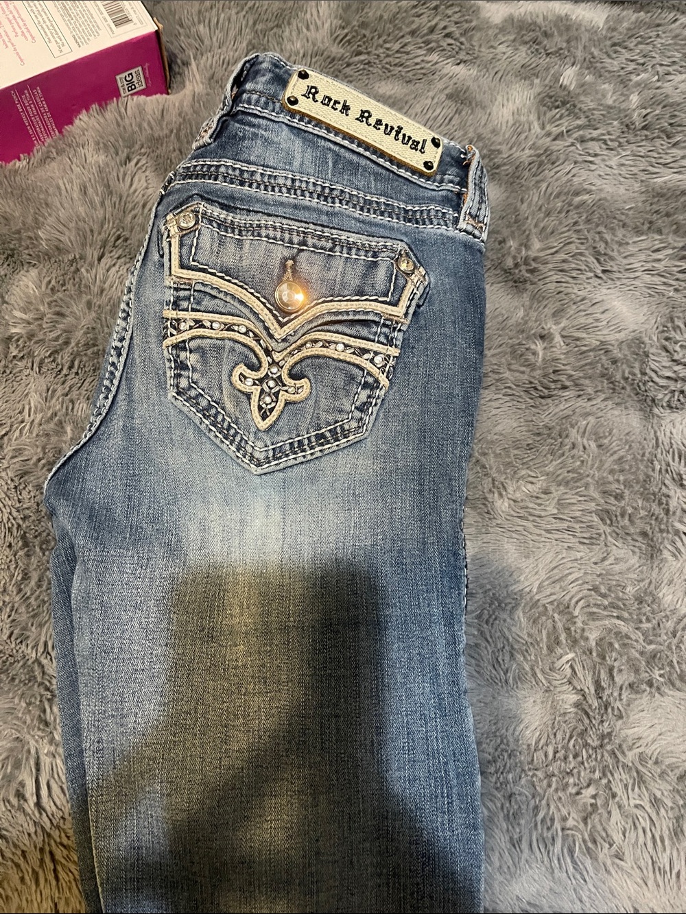 Rock Revival Women's Medium Blue Boot Cut Jeans with Embellished Pockets